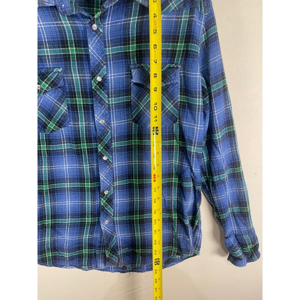 Wrangler Wrancher Women Blue Green Plaid Western Snap Long Sleeve Shirt L - Picture 6 of 7